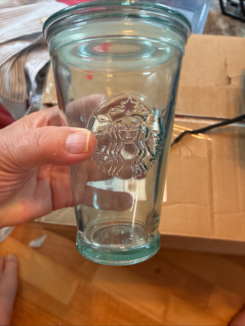 Starbucks Aqua Glass Tumbler with Embossed Siren